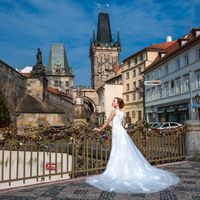 Connie & Fodo - Pre-Wedding photo shooting in Prague - Bride Portrait With Prague View