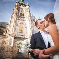 Irina & Eugene - beautiful wedding in Prague - Kissing Couple With Castle View