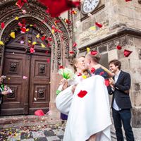 Ksenia & Mark - wedding ceremony in Old town Hall - Kissing Wedding Couple in Prague Old Town