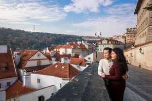 Beautiful Love Story of Lanisa & David from California Lanisa and David with Prague view